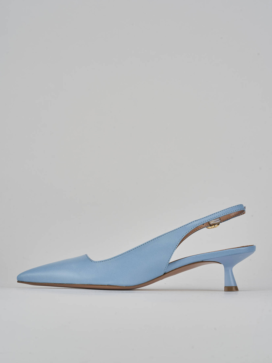 Décolleté e slingback tacco 5cm pelle azzurro