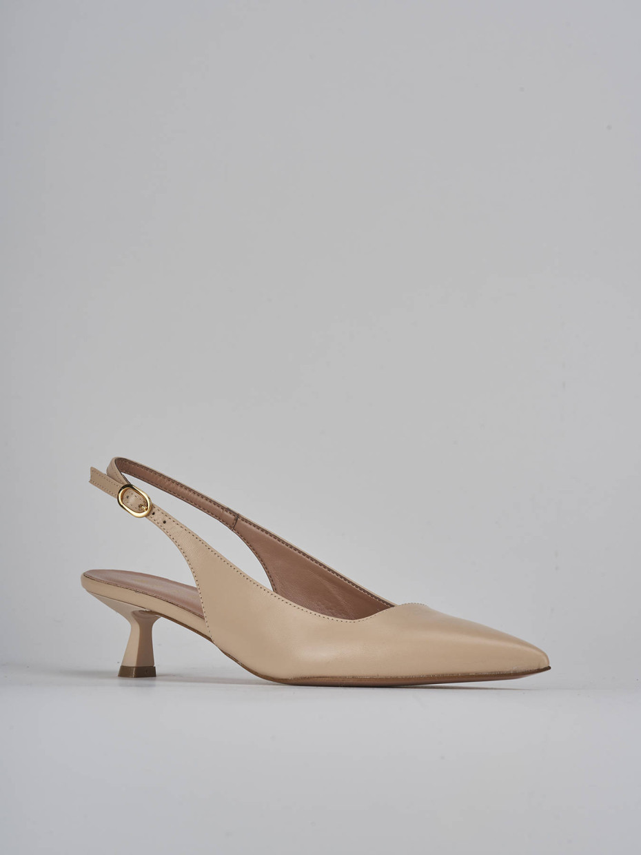 Décolleté e slingback tacco 5cm pelle beige