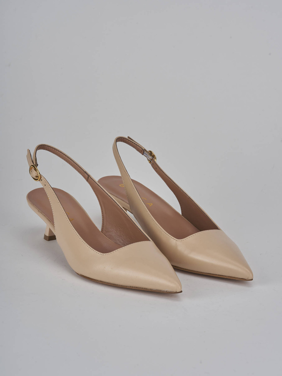 Décolleté e slingback tacco 5cm pelle beige