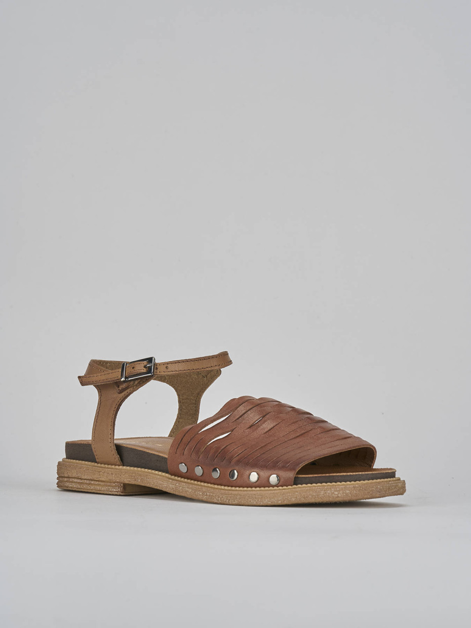 Sandali tacco 1cm pelle marrone
