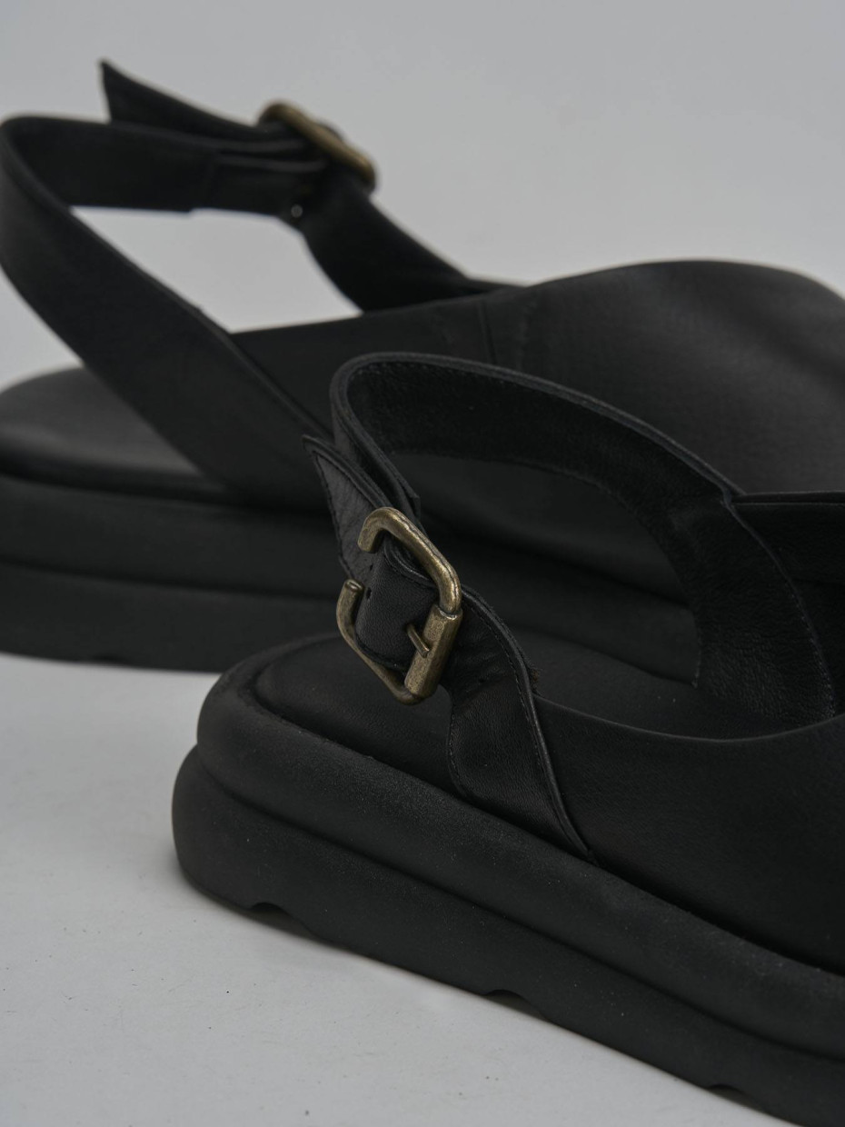 Sandali zeppa tacco 3cm pelle nero