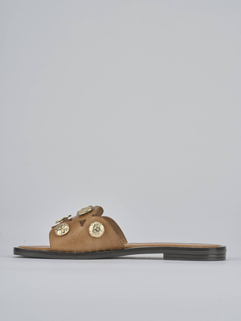 Ciabatta tacco 1 cm marrone pelle