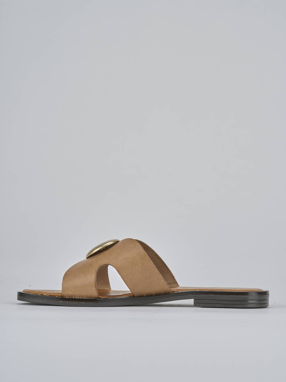 Ciabatta tacco 1 cm marrone pelle
