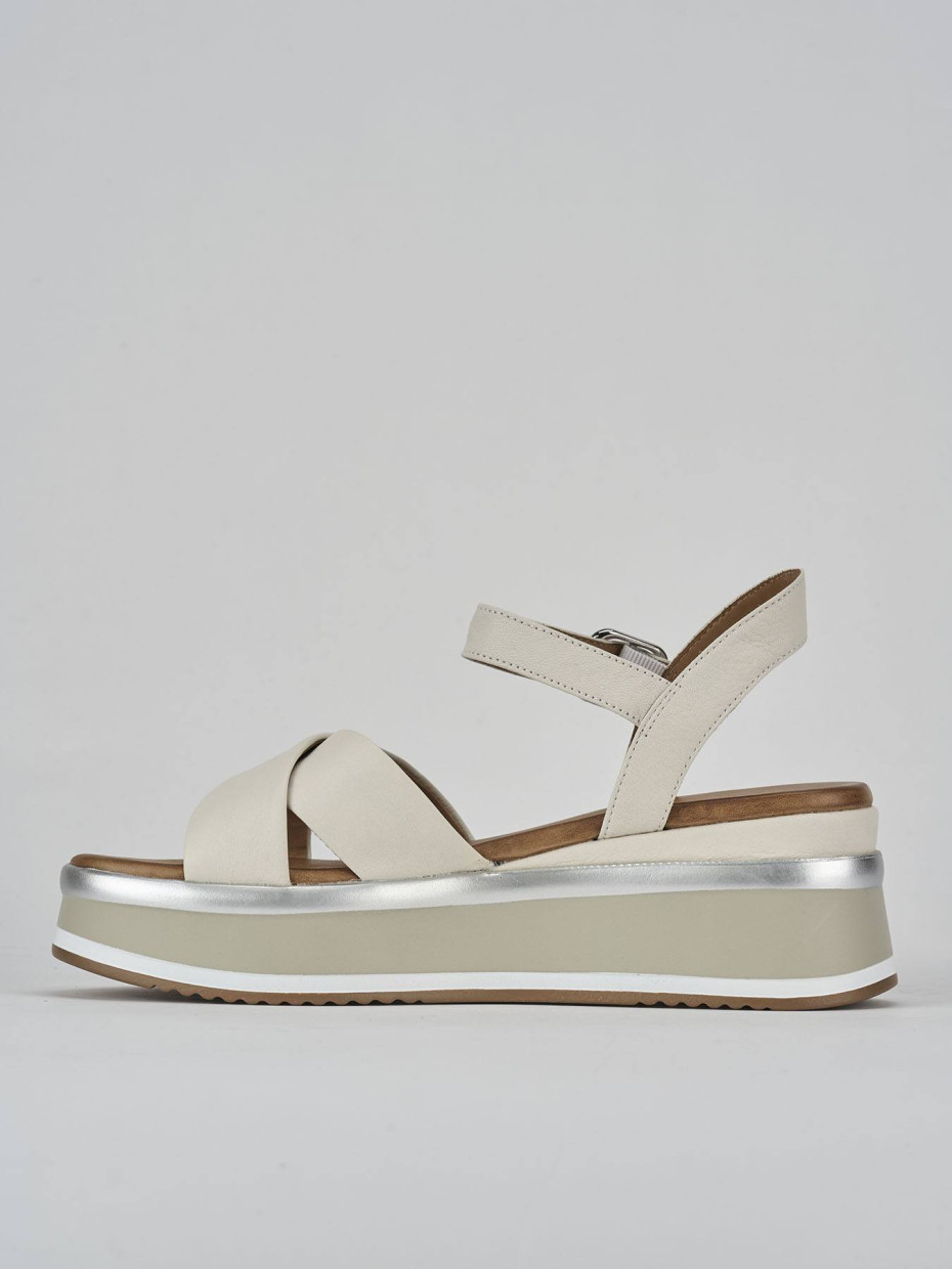Sandali zeppa tacco 5cm pelle bianco