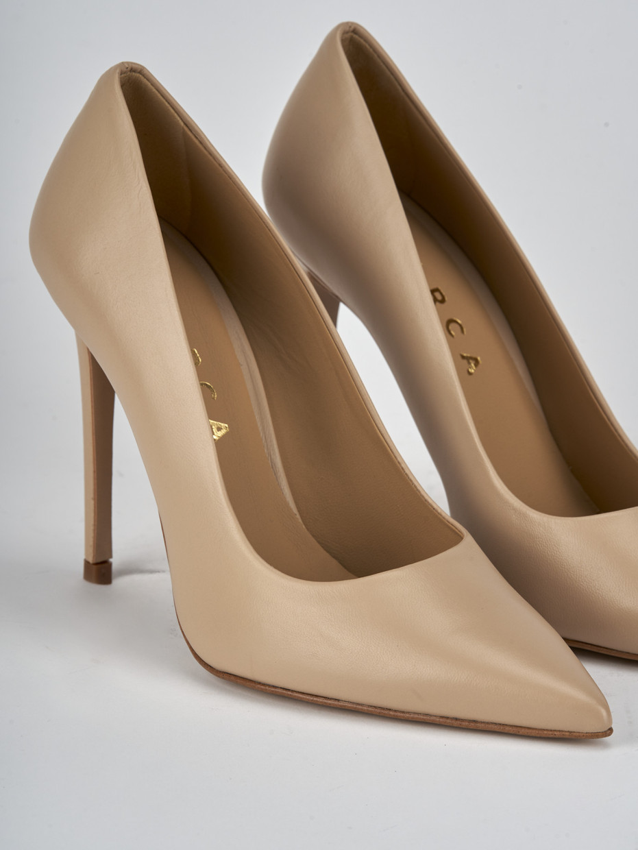 Décolleté e slingback tacco 10cm pelle marrone