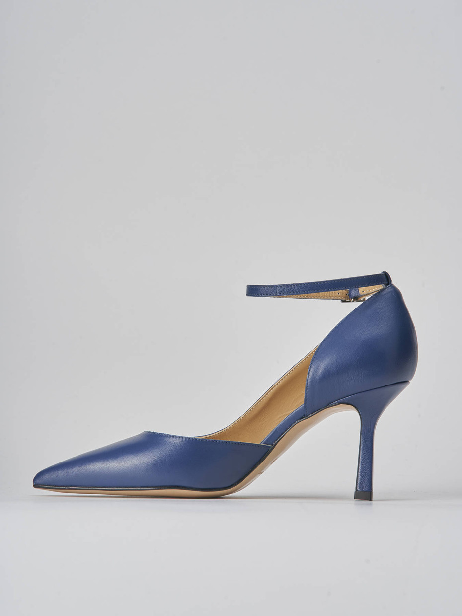 Décolleté e slingback tacco 7cm pelle blu