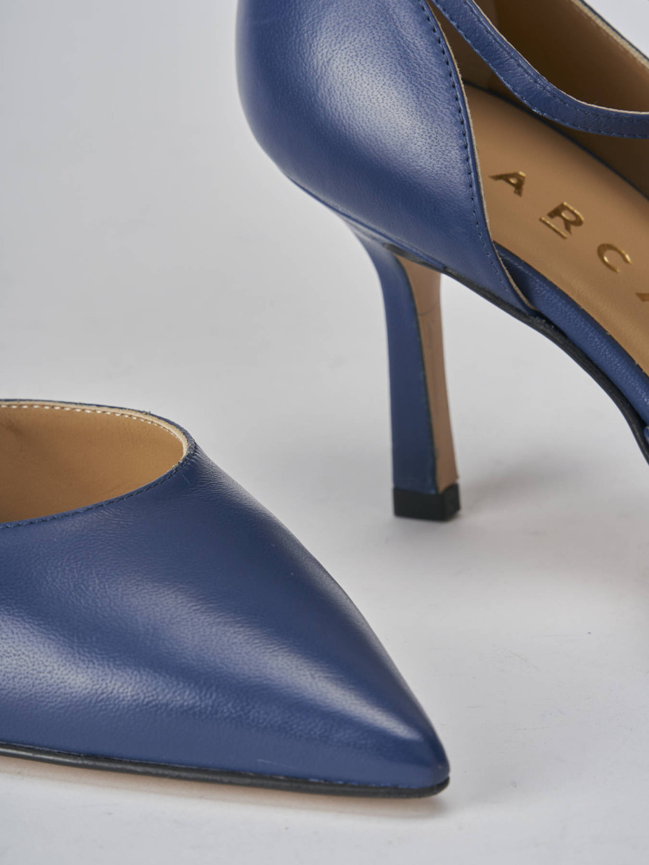 Décolleté e slingback tacco 7cm pelle blu