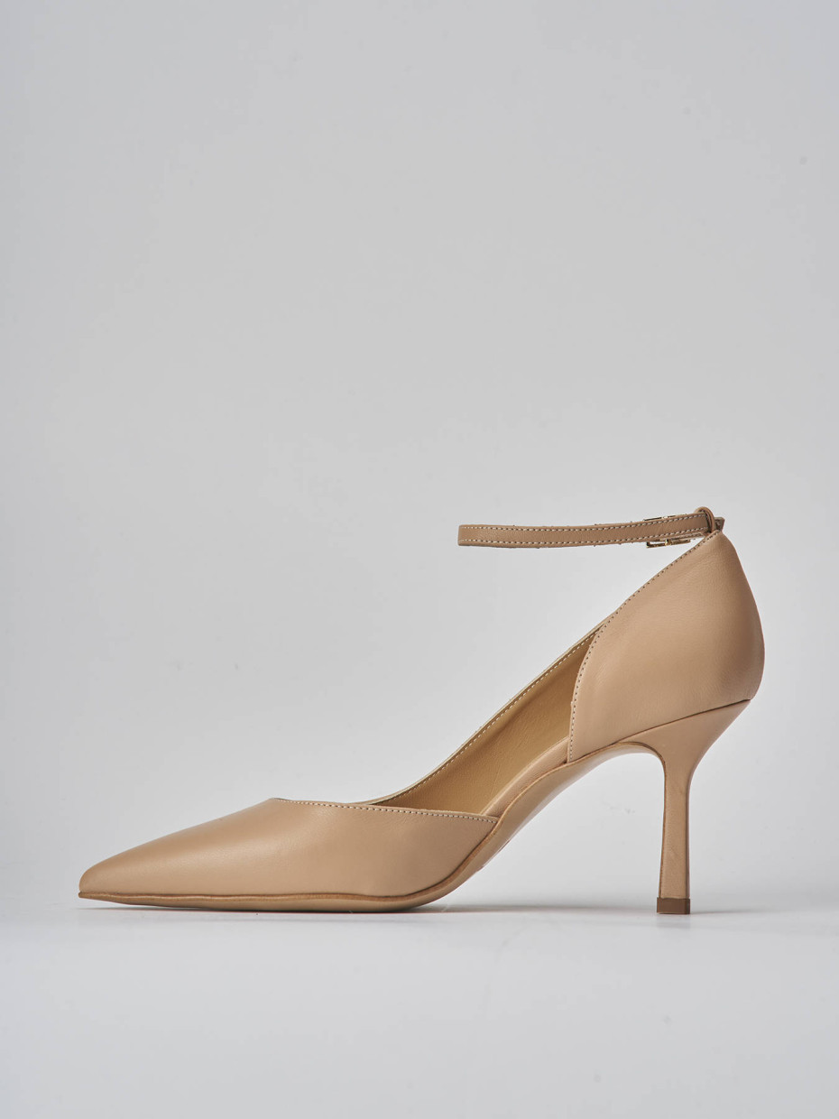 Décolleté e slingback tacco 7cm pelle marrone