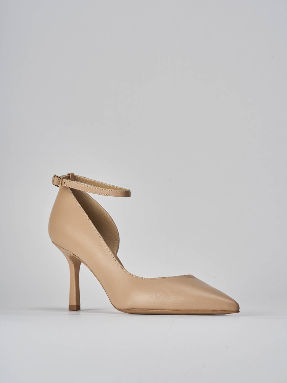 Décolleté e slingback tacco 7cm pelle marrone