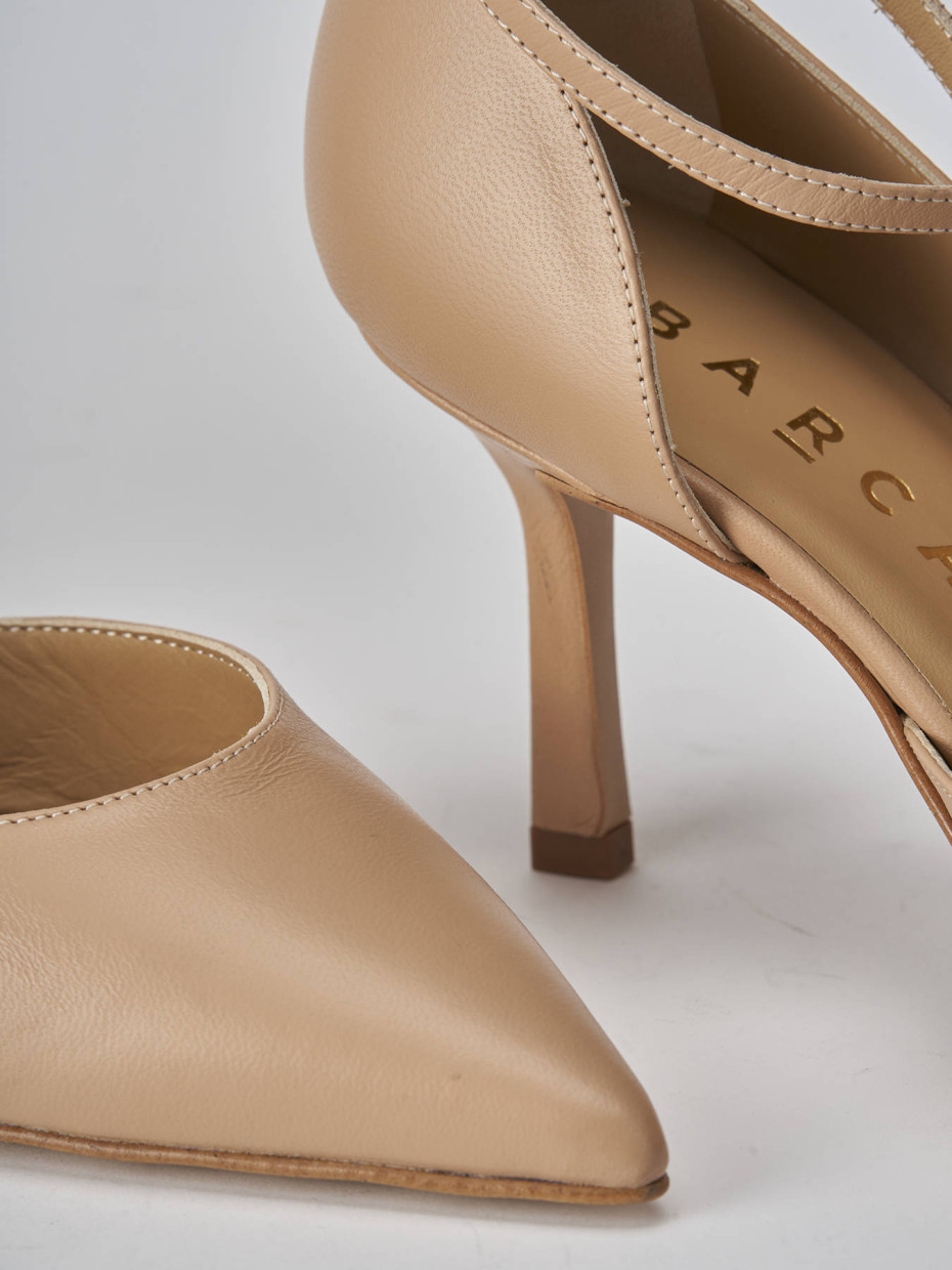 Décolleté e slingback tacco 7cm pelle marrone