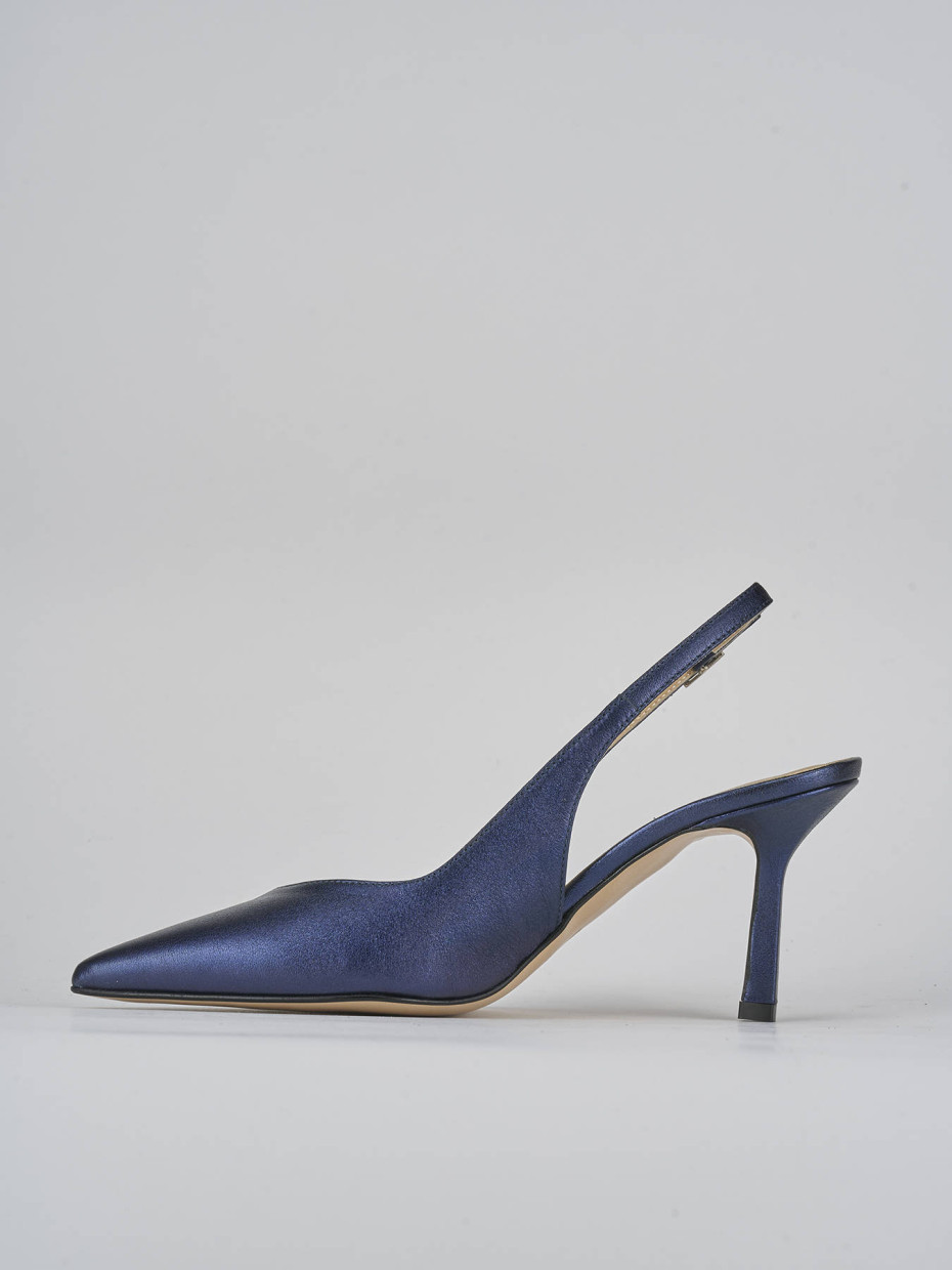 Slingback decolte tacco 7 cm blu laminato