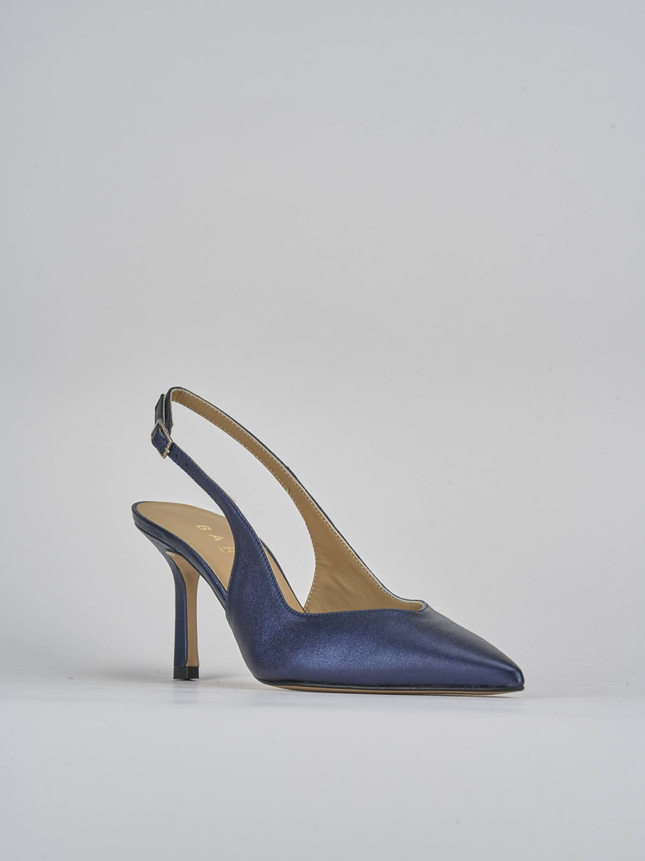 Slingback decolte tacco 7 cm blu laminato