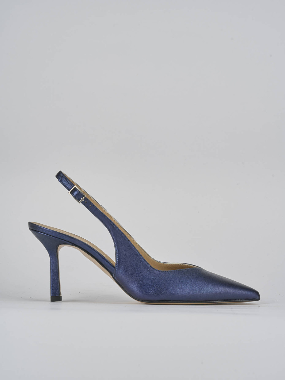 Slingback decolte tacco 7 cm blu laminato