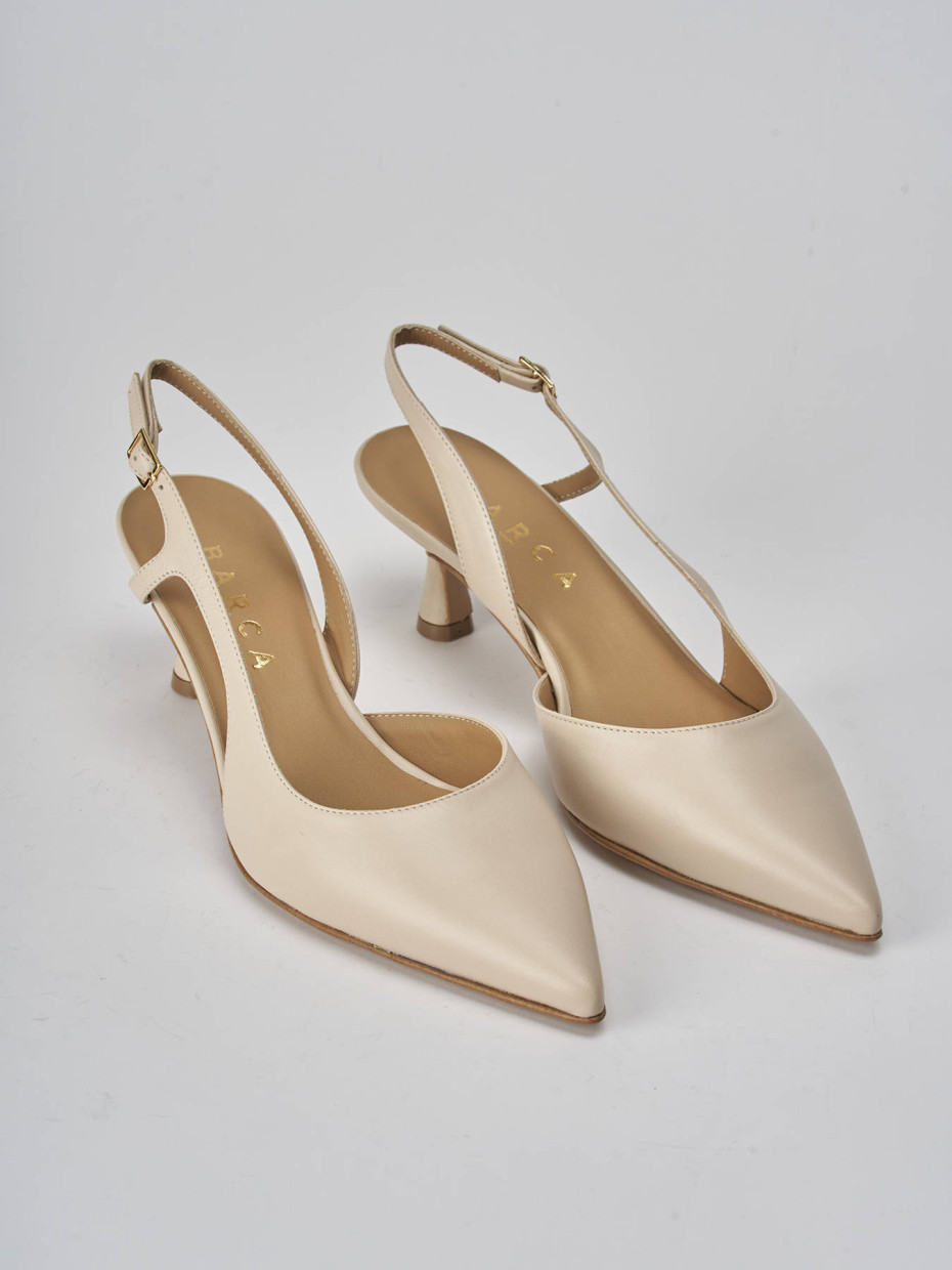 Décolleté e slingback tacco 5cm pelle beige