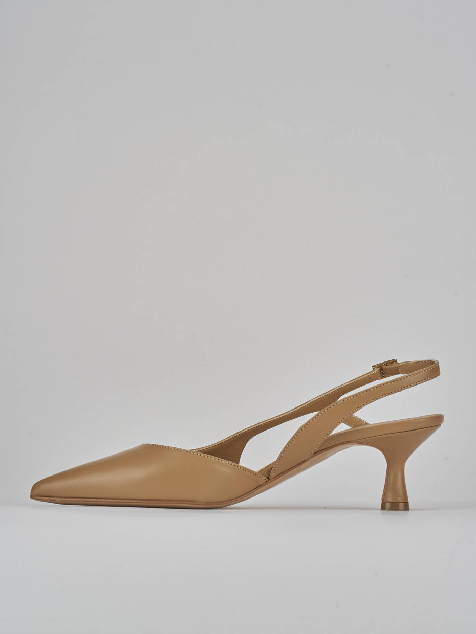 Décolleté e slingback tacco 5cm pelle marrone