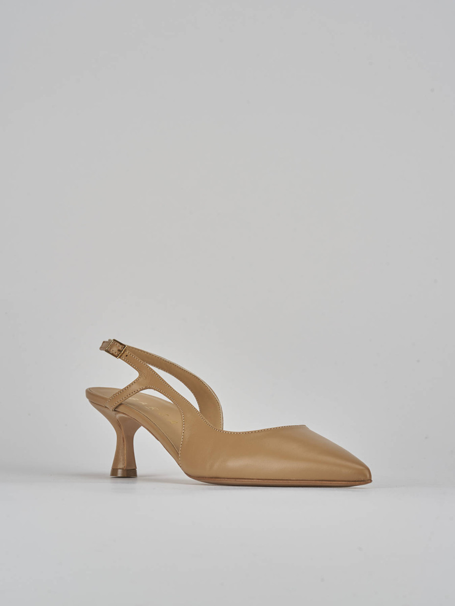 Décolleté e slingback tacco 5cm pelle marrone