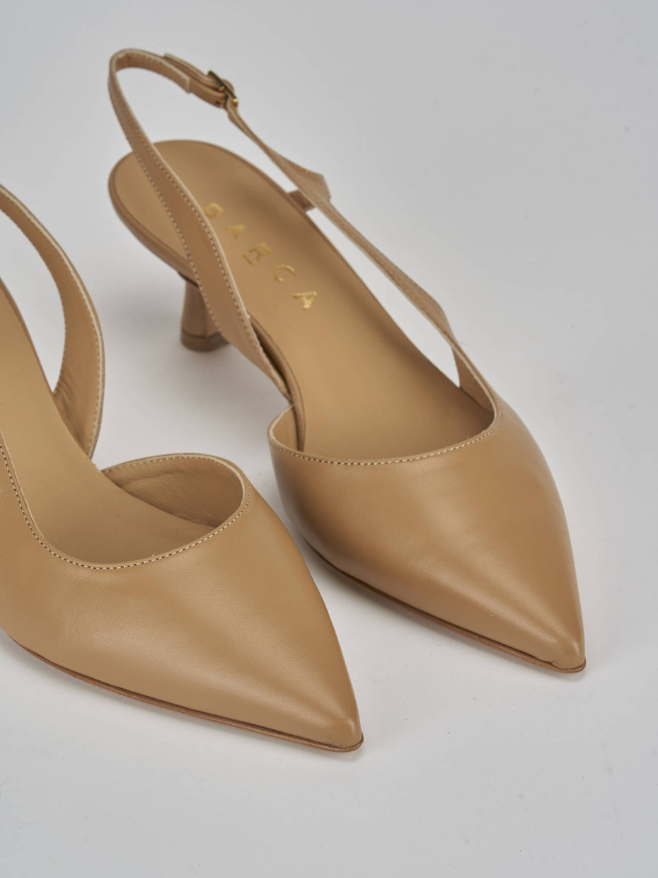 Décolleté e slingback tacco 5cm pelle marrone