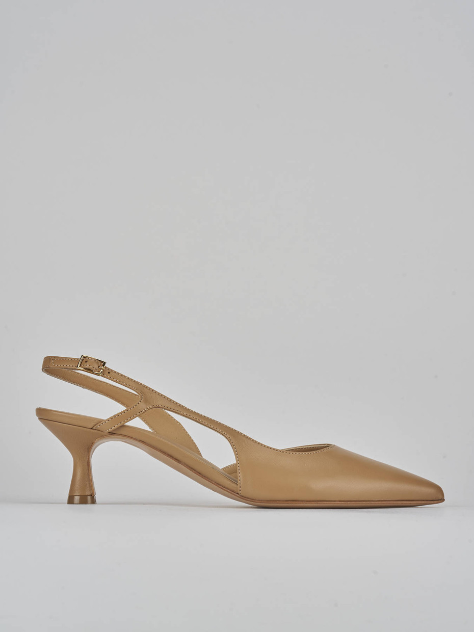 Décolleté e slingback tacco 5cm pelle marrone