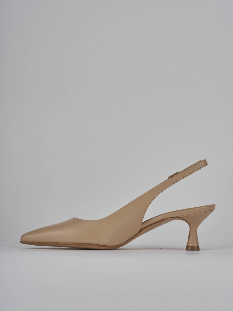 Décolleté e slingback tacco 5cm pelle marrone