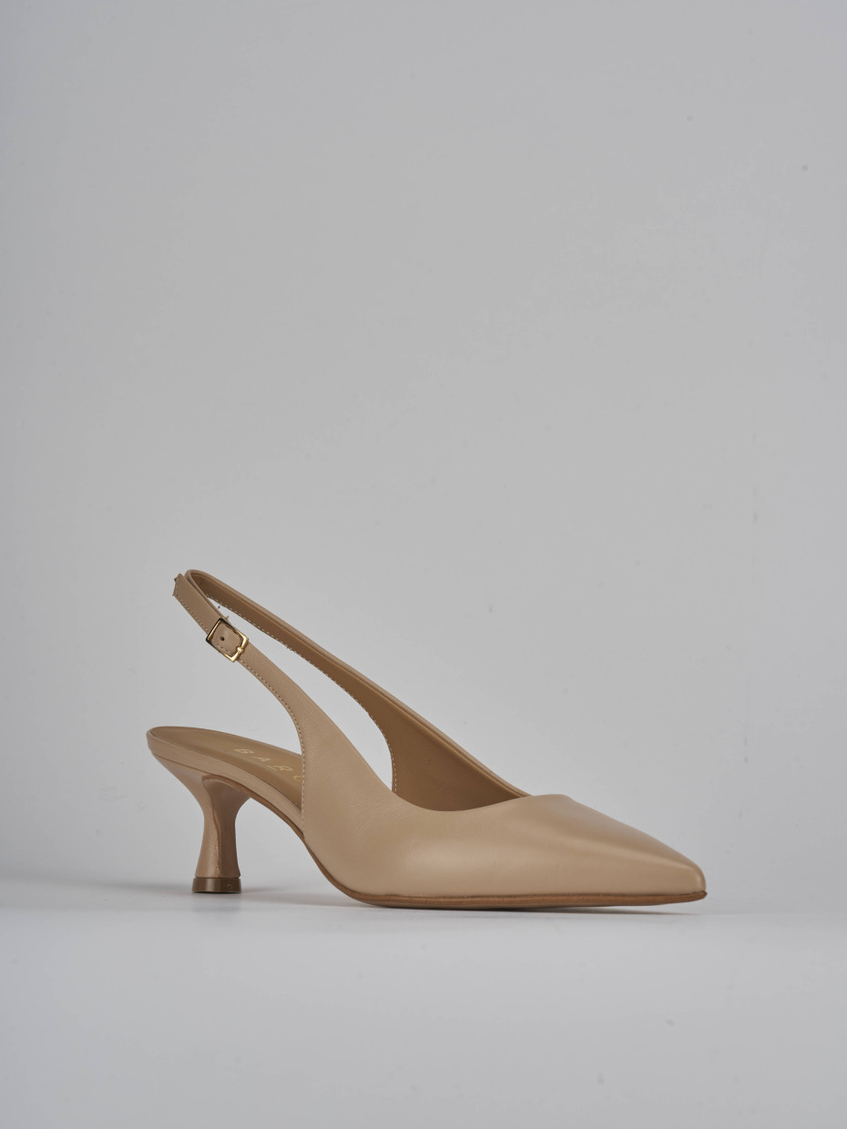 Décolleté e slingback tacco 5cm pelle marrone