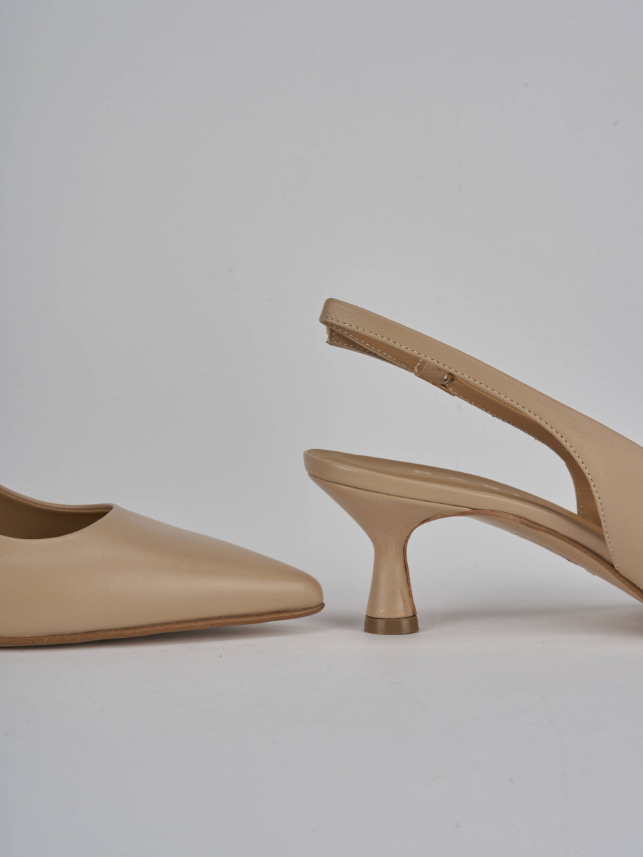 Décolleté e slingback tacco 5cm pelle marrone