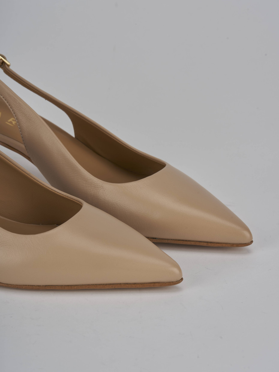 Décolleté e slingback tacco 5cm pelle marrone