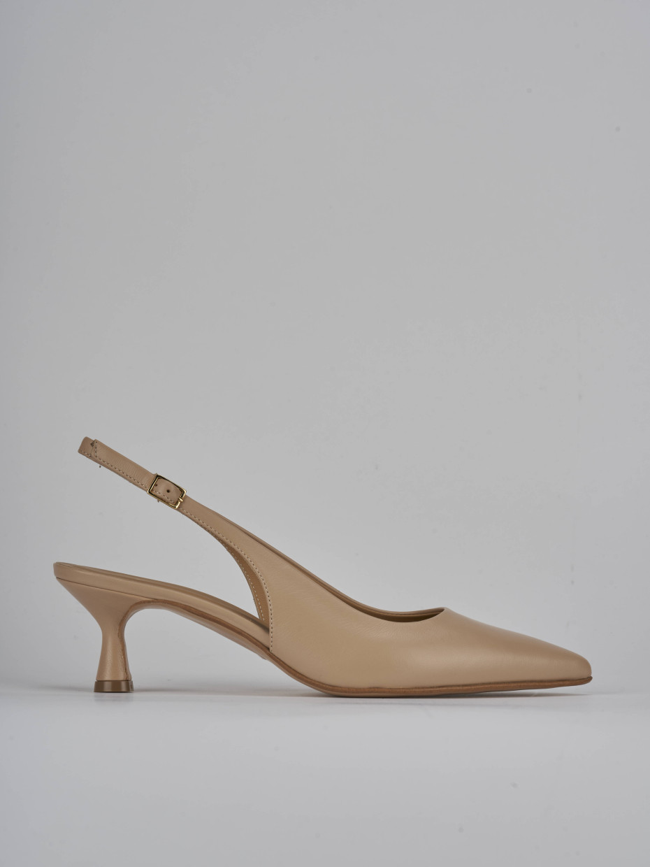 Décolleté e slingback tacco 5cm pelle marrone