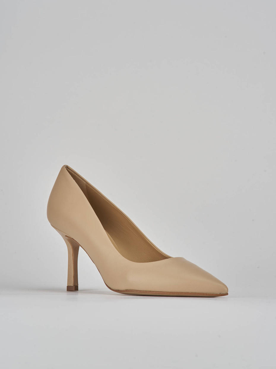 Décolleté e slingback tacco 7cm pelle marrone