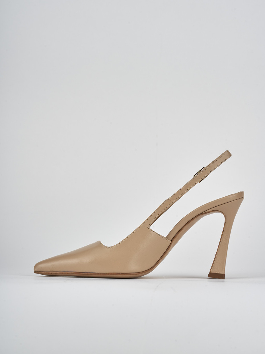 Décolleté e slingback tacco 9cm pelle marrone