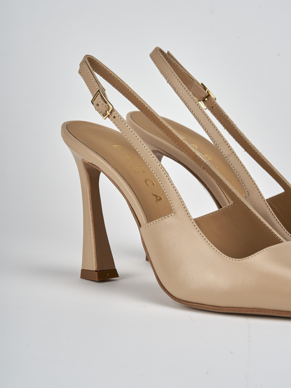 Décolleté e slingback tacco 9cm pelle marrone