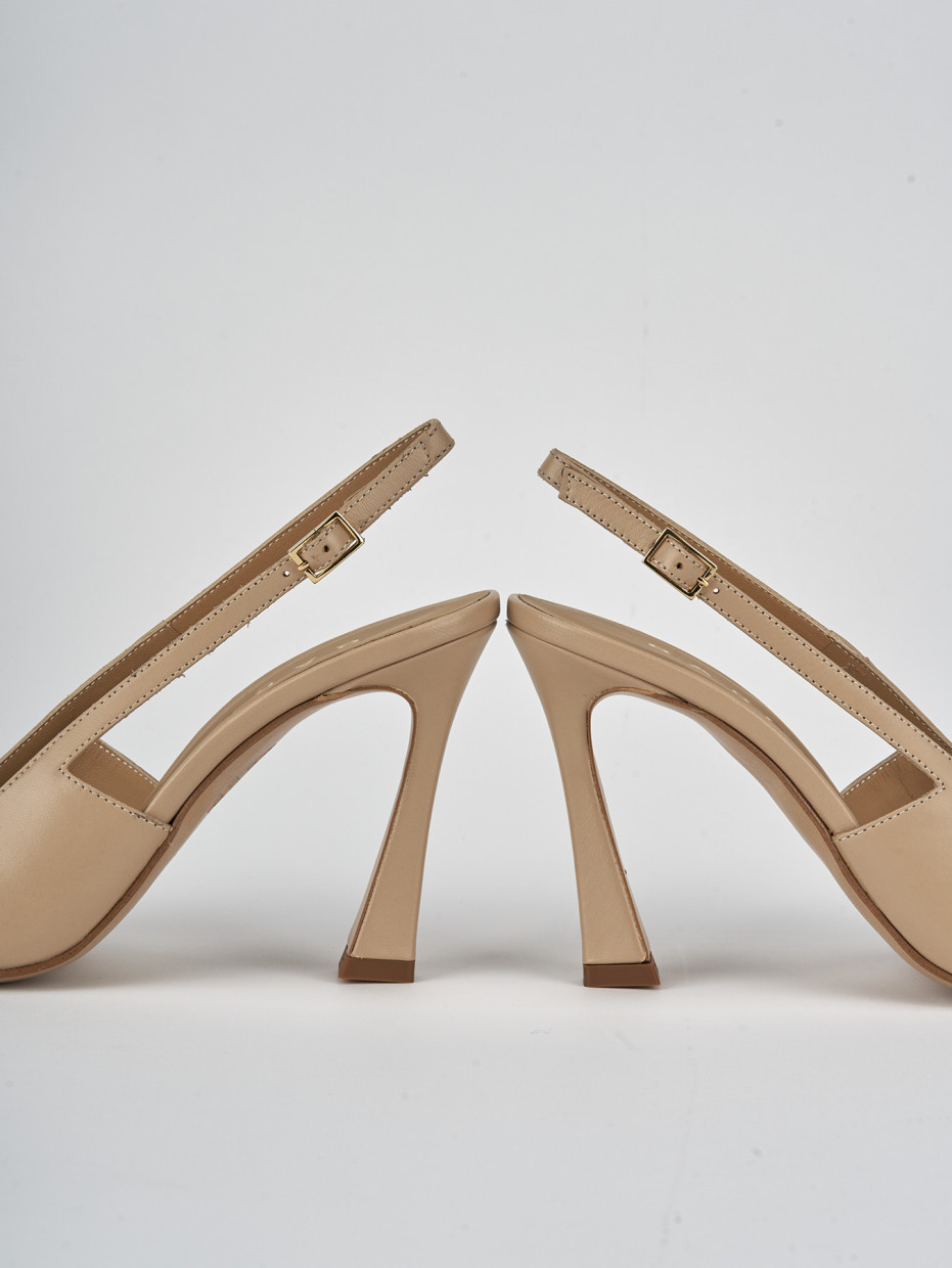 Décolleté e slingback tacco 9cm pelle marrone