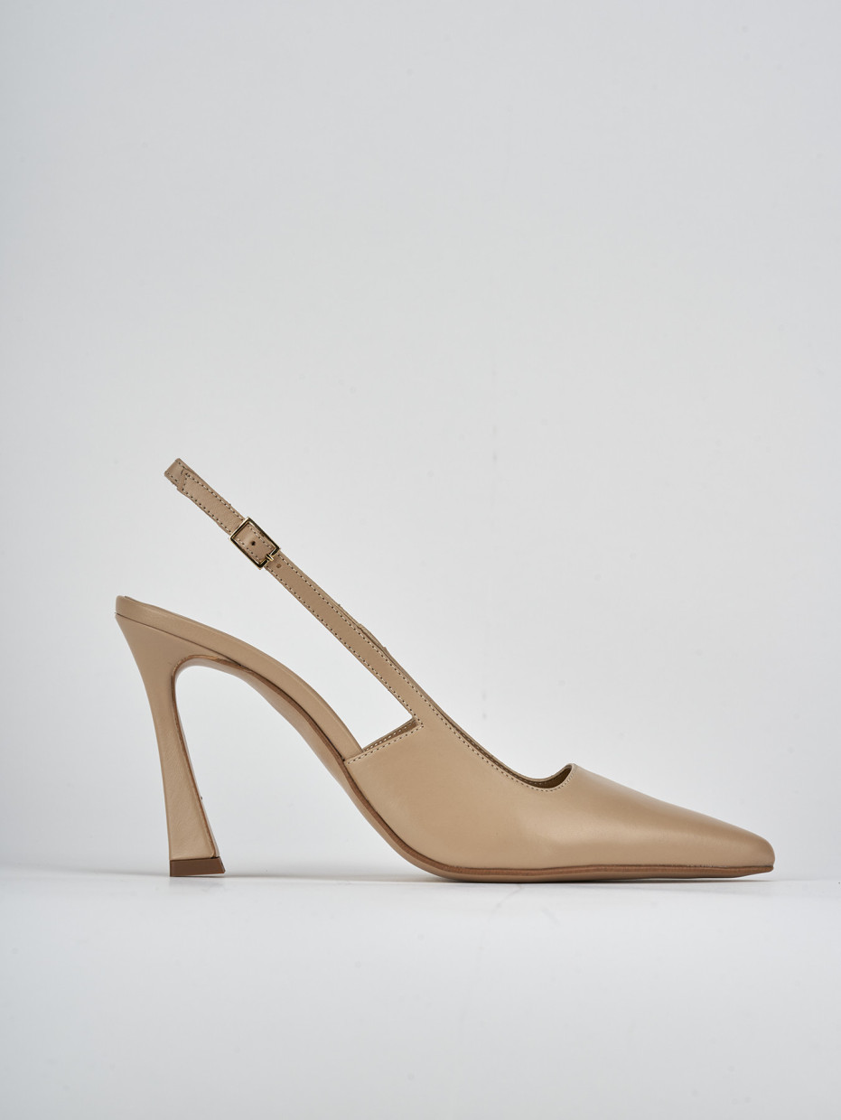 Décolleté e slingback tacco 9cm pelle marrone
