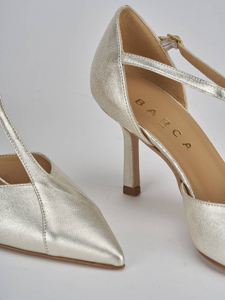 Décolleté e slingback tacco 7cm laminato oro