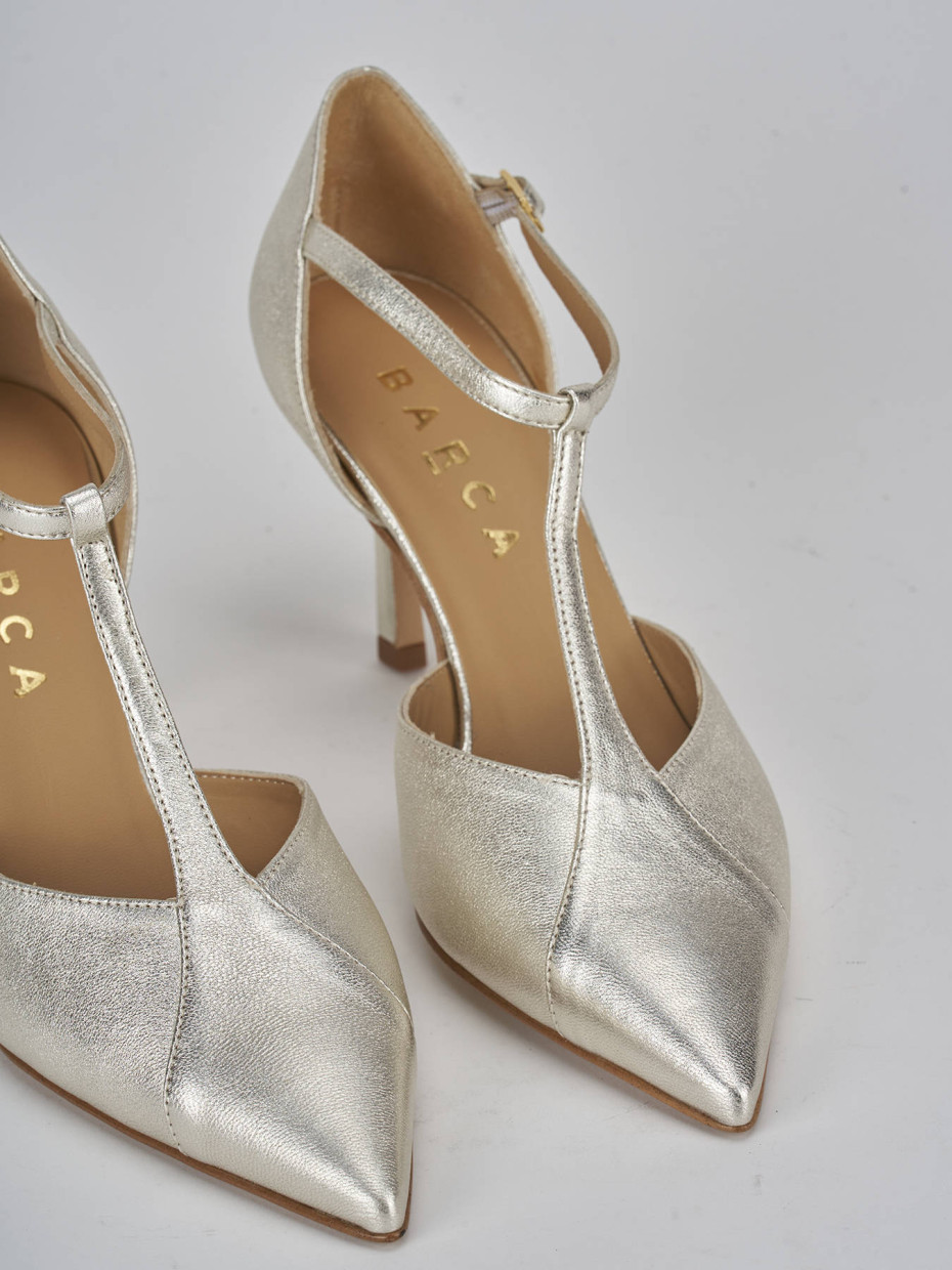 Décolleté e slingback tacco 7cm laminato oro