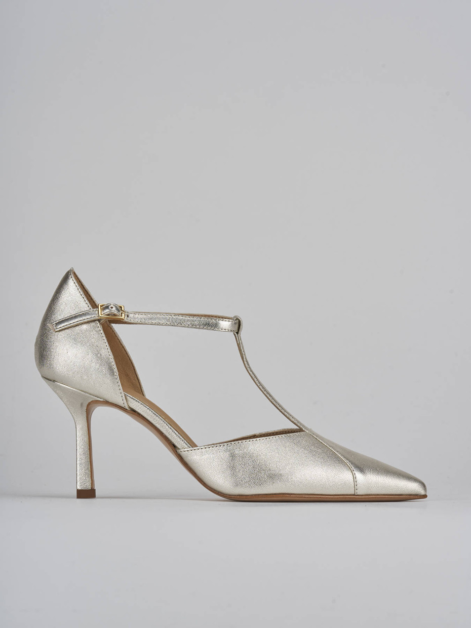 Décolleté e slingback tacco 7cm laminato oro