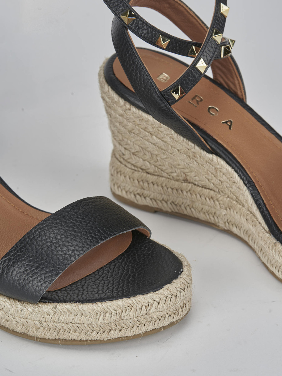 Sandali zeppa tacco 9cm pelle nero Barca Stores