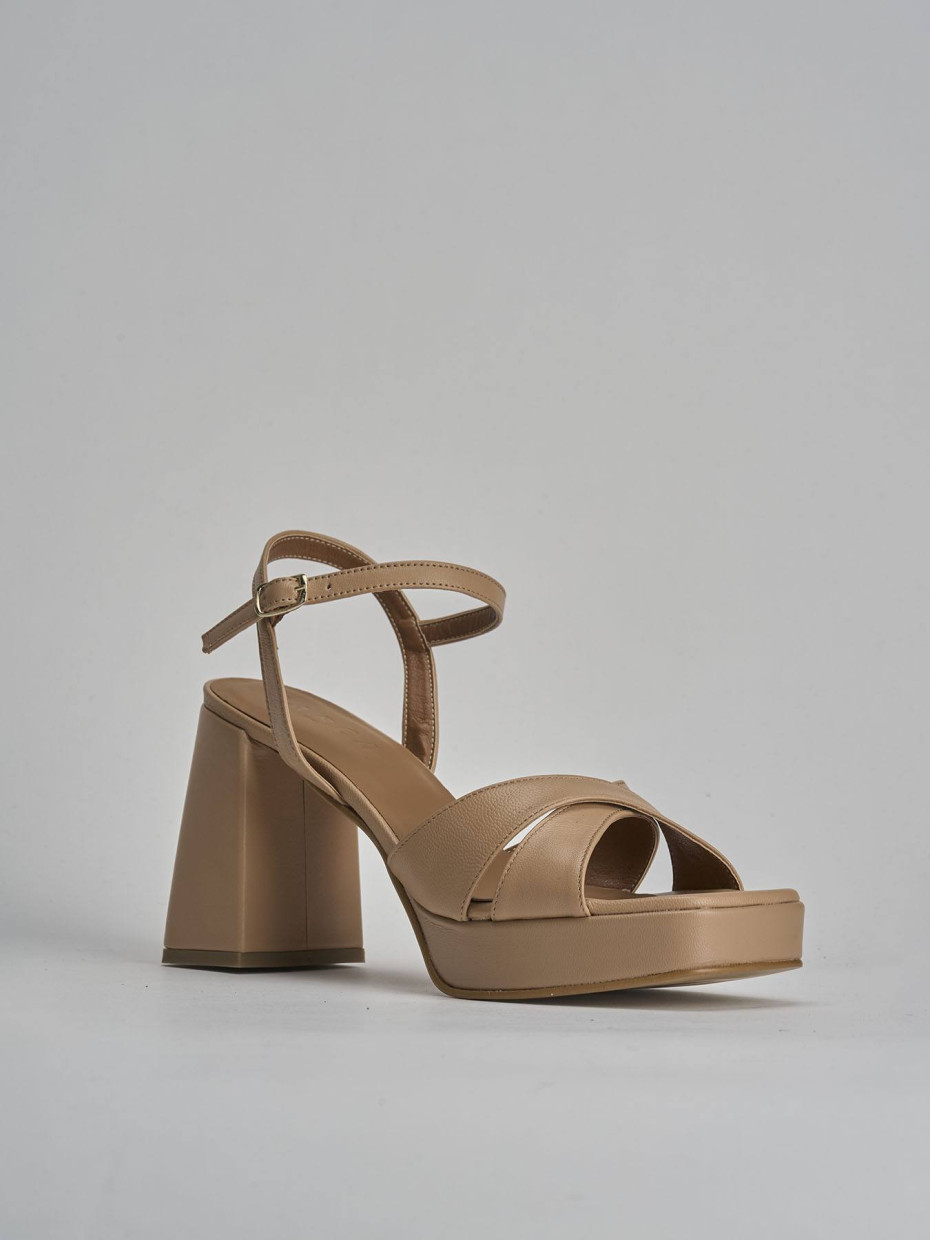 Sandalo tacco 8 cm marrone pelle