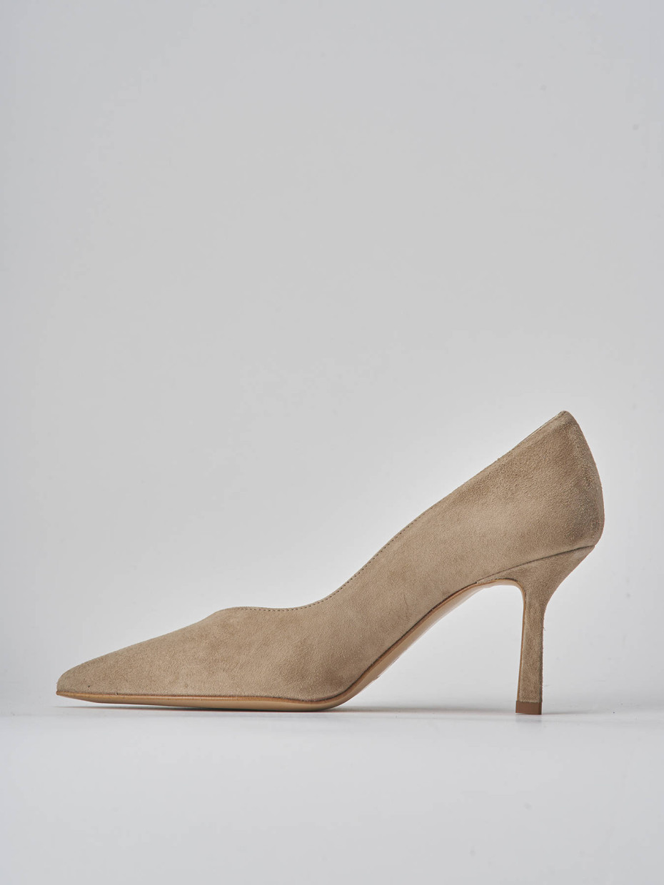 Décolleté e slingback tacco 7cm camoscio beige