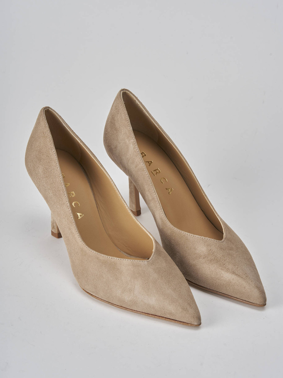 Décolleté e slingback tacco 7cm camoscio beige