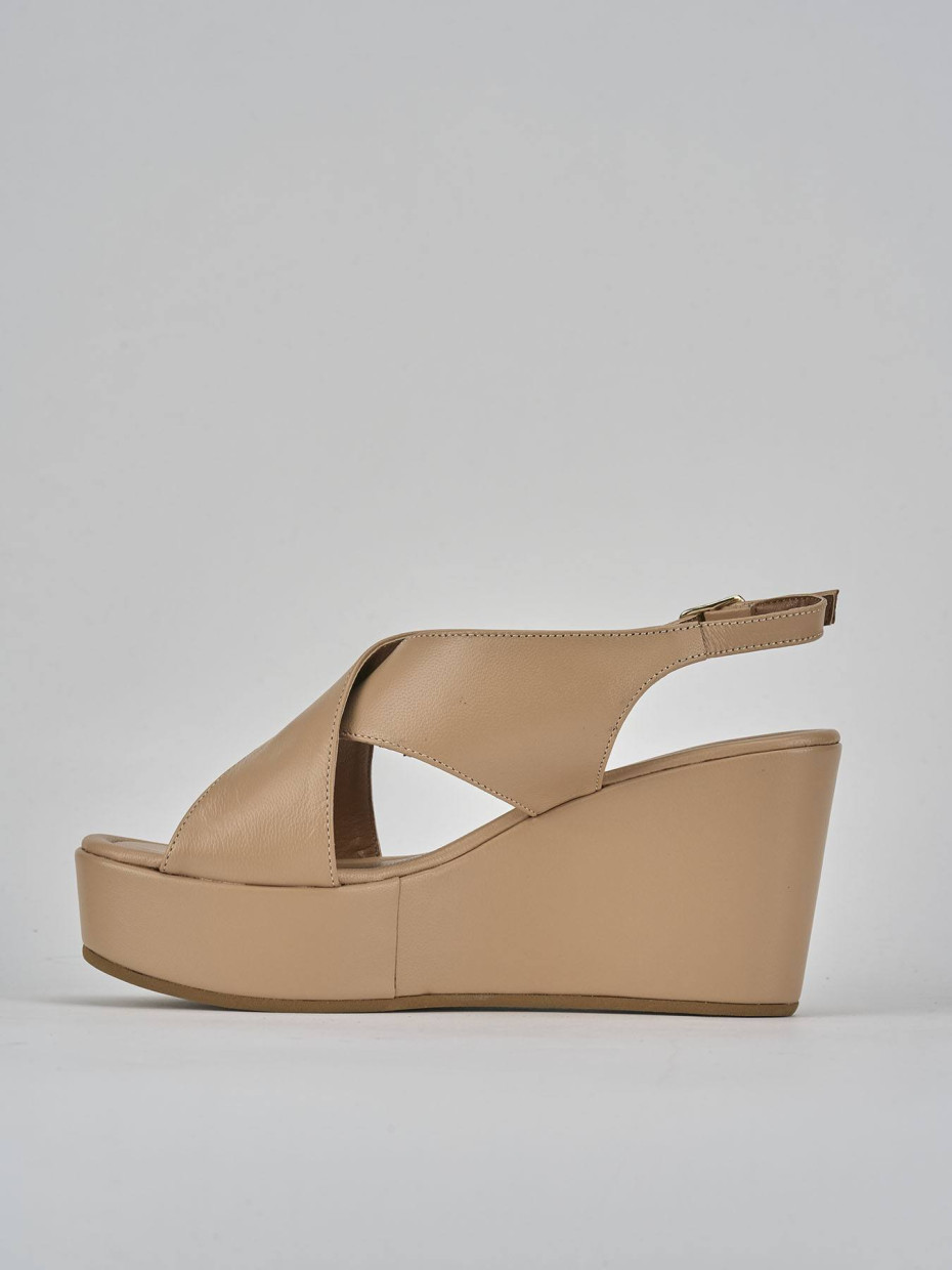 Sandali zeppa tacco 8cm pelle marrone