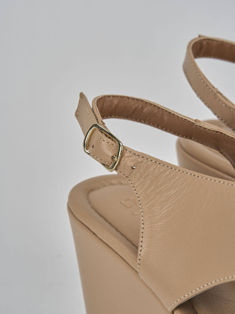 Sandali zeppa tacco 8cm pelle marrone