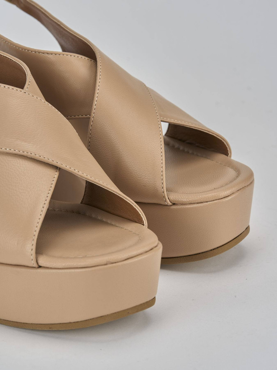 Sandali zeppa tacco 8cm pelle marrone