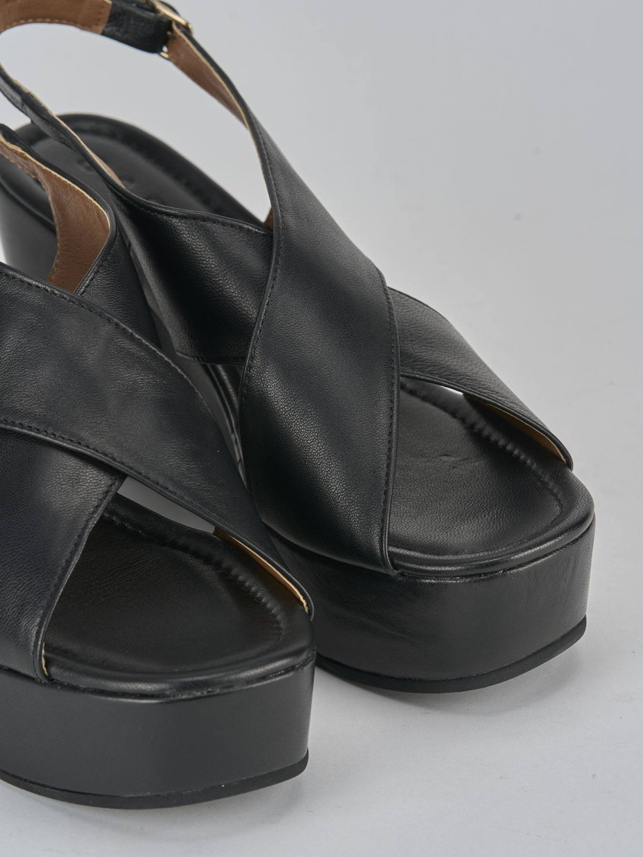 Sandali zeppa tacco 8cm pelle nero | Barca Stores
