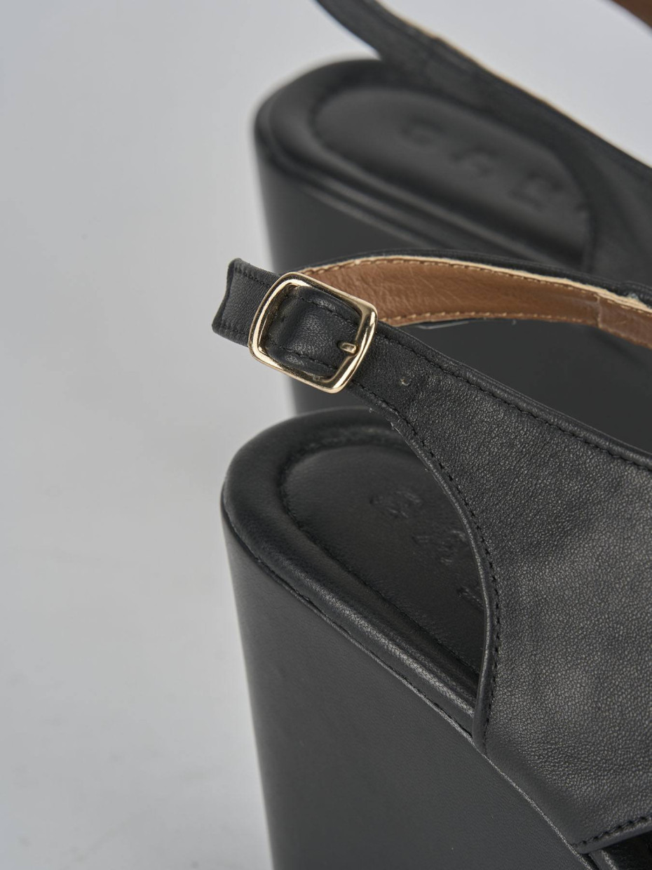 Sandali zeppa tacco 8cm pelle nero