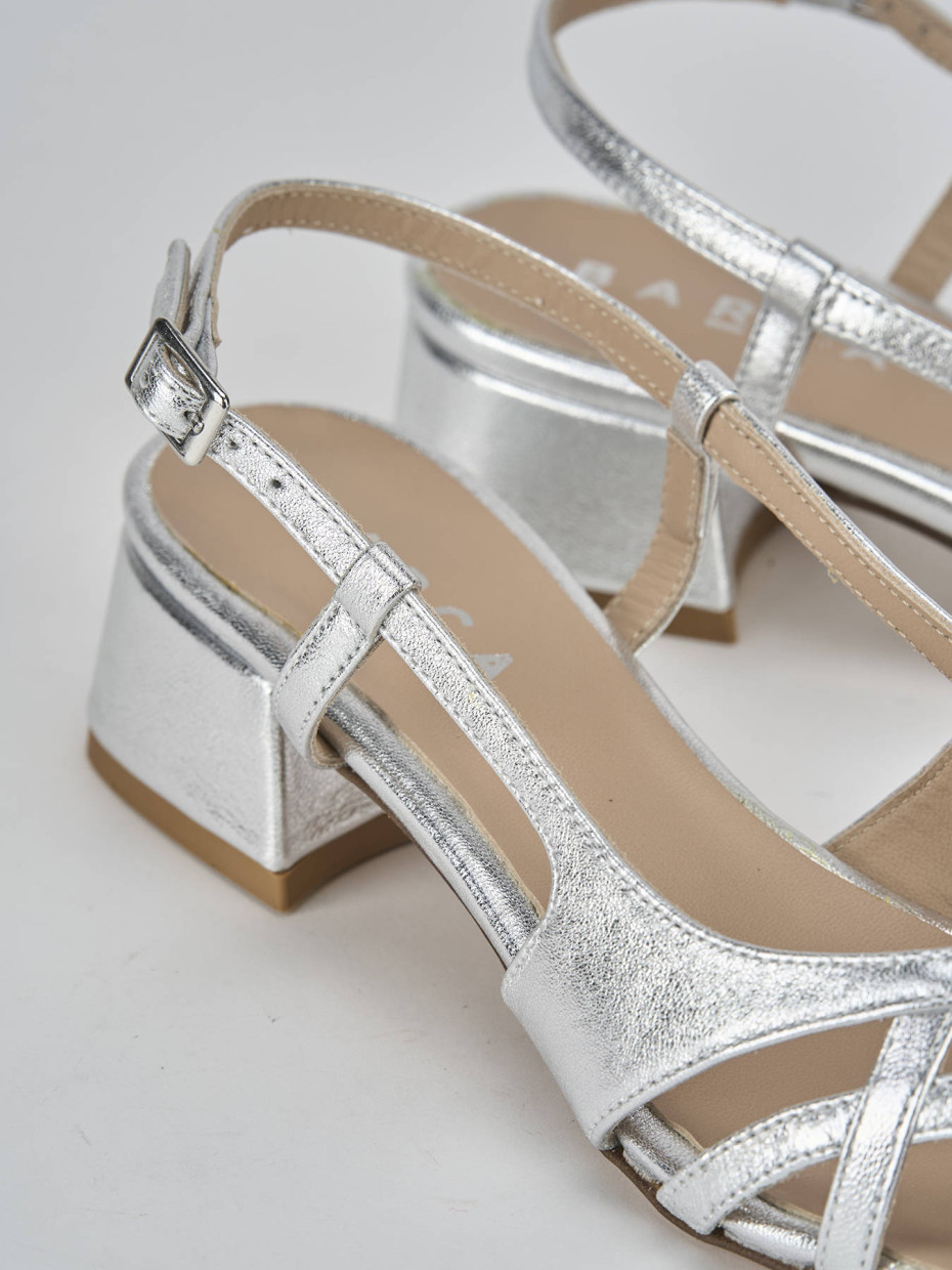 Sandalo tacco 5 cm argento pelle Barca Stores