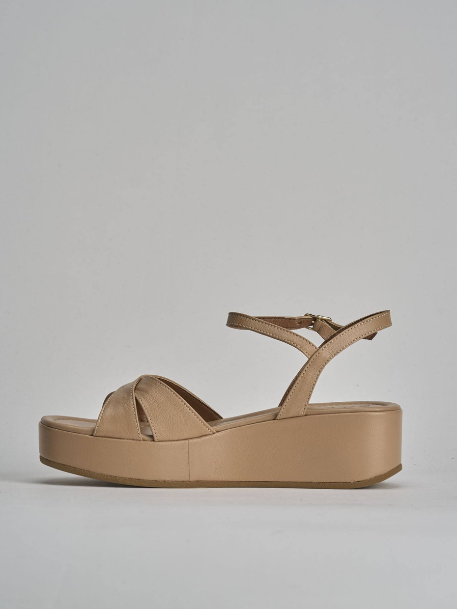 Sandali zeppa tacco 4cm pelle marrone