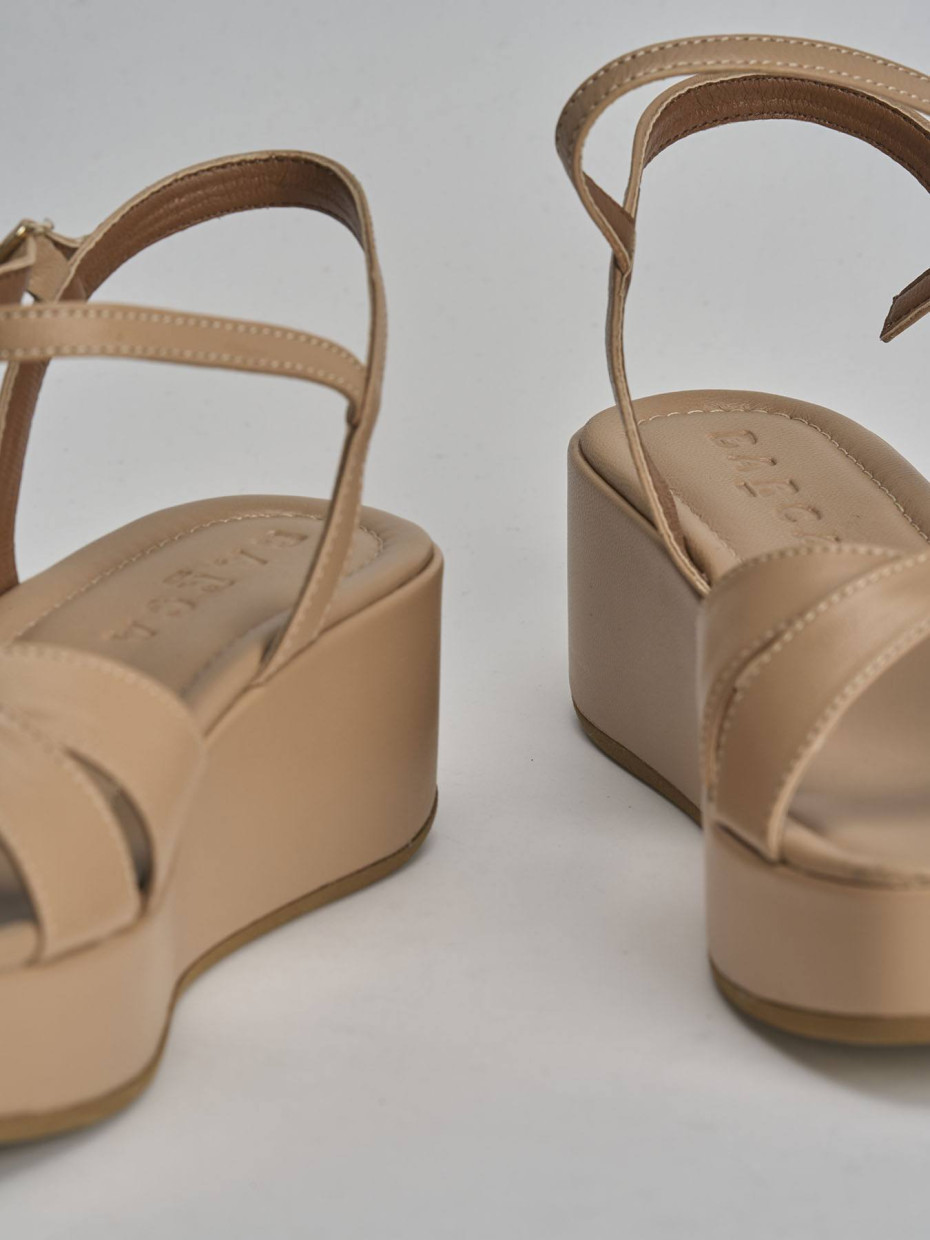 Sandali zeppa tacco 4cm pelle marrone