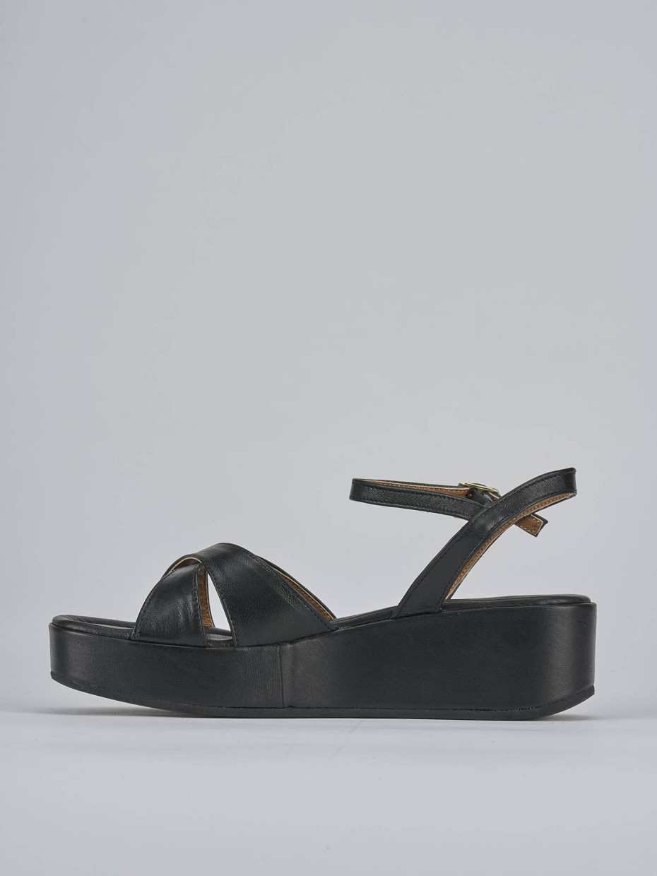 Sandali zeppa tacco 4cm pelle nero