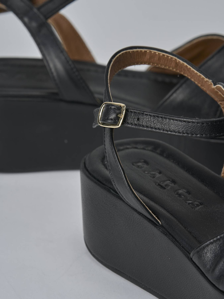 Sandali zeppa tacco 4cm pelle nero