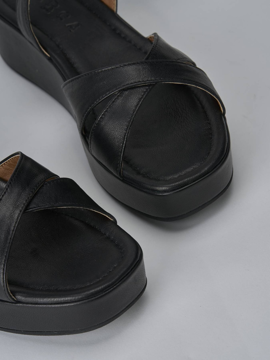 Sandali zeppa tacco 4cm pelle nero